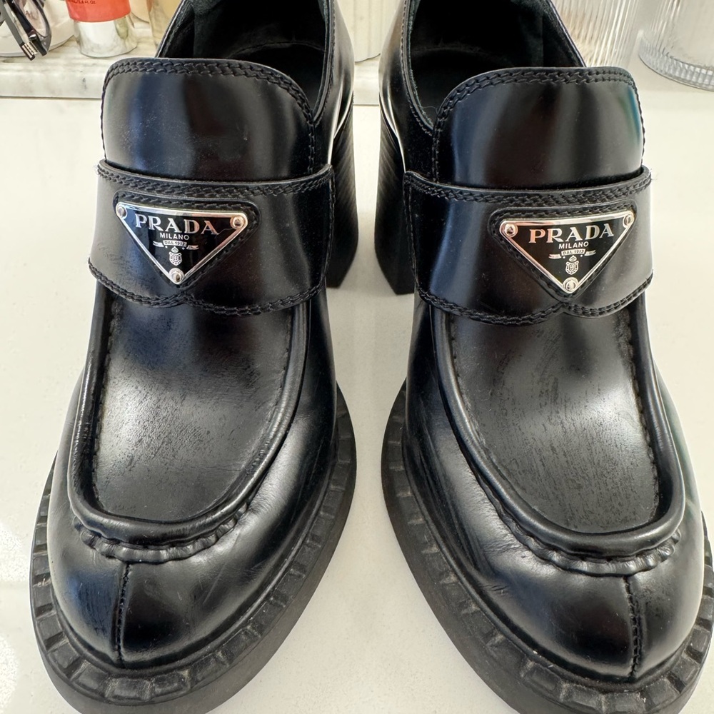 Prada Black Leather Slip-On Platform Loafers